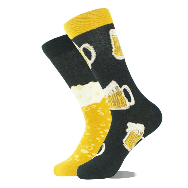 AB Happy Cotton Funny Socks Men Beer Panda Duck Crazy Design Sokken Unisex Novelty Plant Piano Crew Skateboard Calcetines Hombre