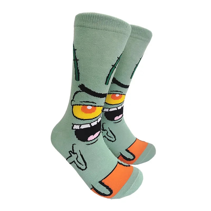 Kawaii Spongebob Socks Patrick Star Squidward Tentacles Cartoon Socks Pure Cotton Male Trend Tube Socks Direct selling