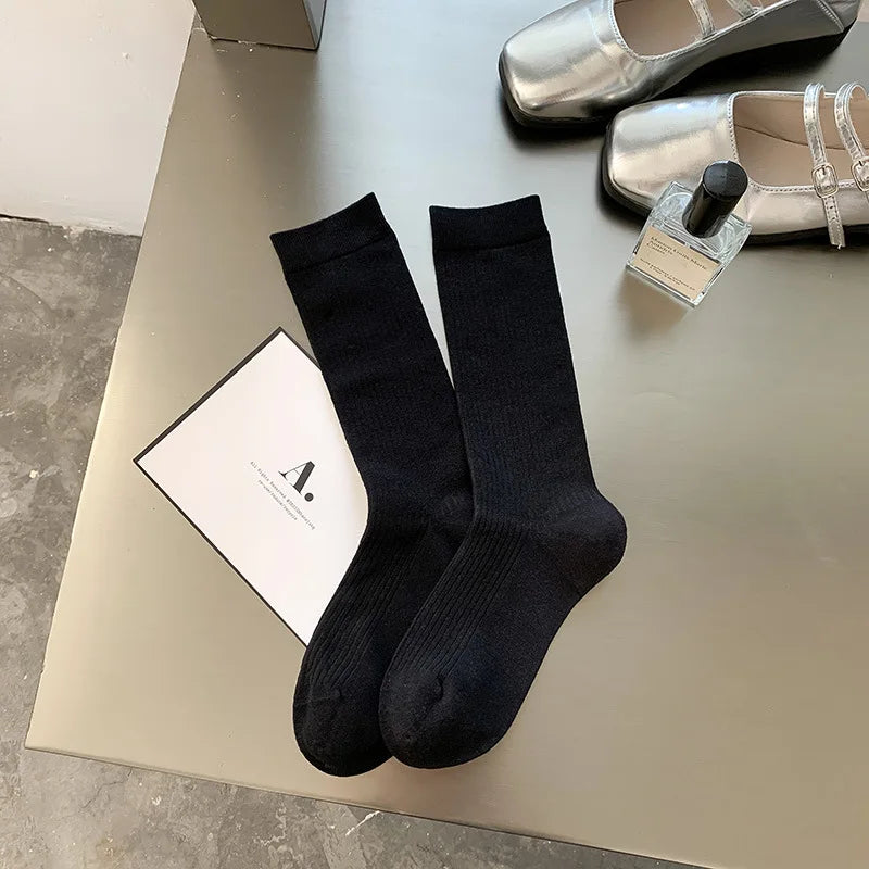 2025 New Women Socks Casual Fashion Striped Red Gray Elastic Long Socks Women Polka Dot Harajuku Retro Cotton Middle-tube Socks