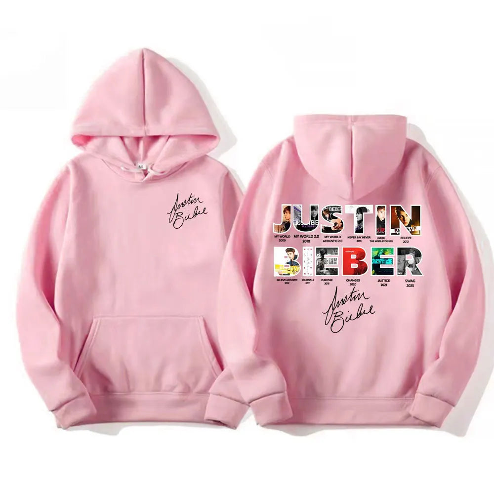 Justin Bieber New Album Cover 2025 Merch Hoodies Men's Clothing Fashion 90s Vintage Style Pullovers Fleece Oversized Sweatshirts