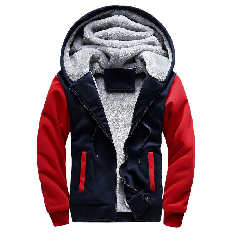 New Men's Hoodies Jacket Winter Thick Warm Fleece Zipper Hoodies Coat Casual Tracksuit Sportwear Male Sweatshirts M~ 5XL