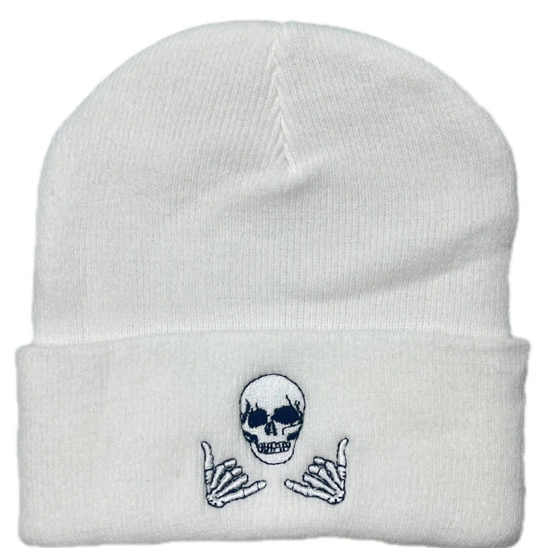 1pc unisex Winter Warm Skull Embroidery Knit Beanie Hat,Warm Outdoor Ski Cap Autumn Accessories,suitable for Halloween,Christmas