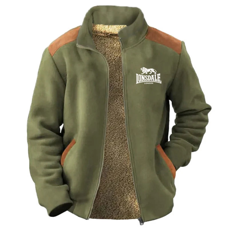 LONSDALE fur collared cotton jacket for men in winter, with added plush and thick Hong Kong style retro trend, loose and casual