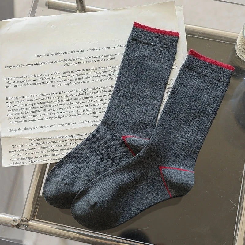 2025 New Women Socks Casual Fashion Striped Red Gray Elastic Long Socks Women Polka Dot Harajuku Retro Cotton Middle-tube Socks