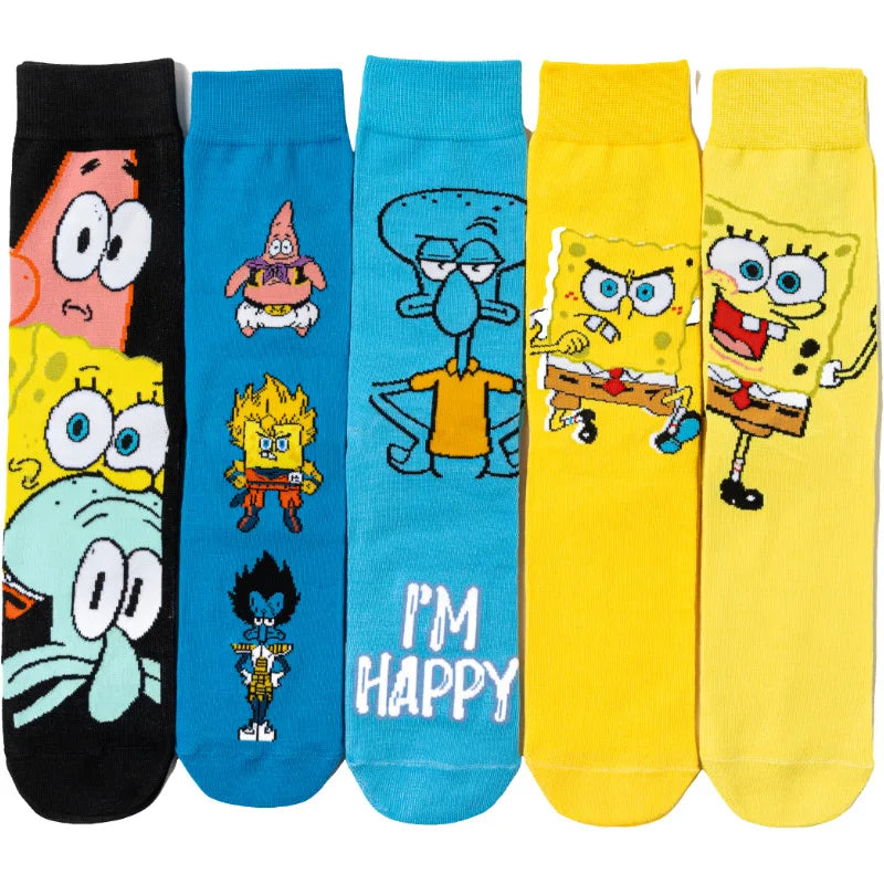 5pairs Spongebob Squarepants Socks Boys Kawaii Anime Patrick Star Women's Cartoon Cartoon Socks Comfortable Sports Cute Socks