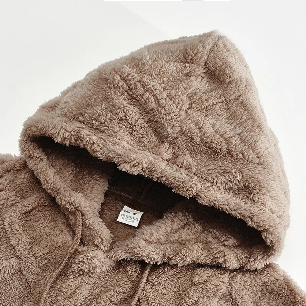 Autumn and winter leisure men's high street jacquard double-sided velvet hooded sports trend pullover sweater jacket