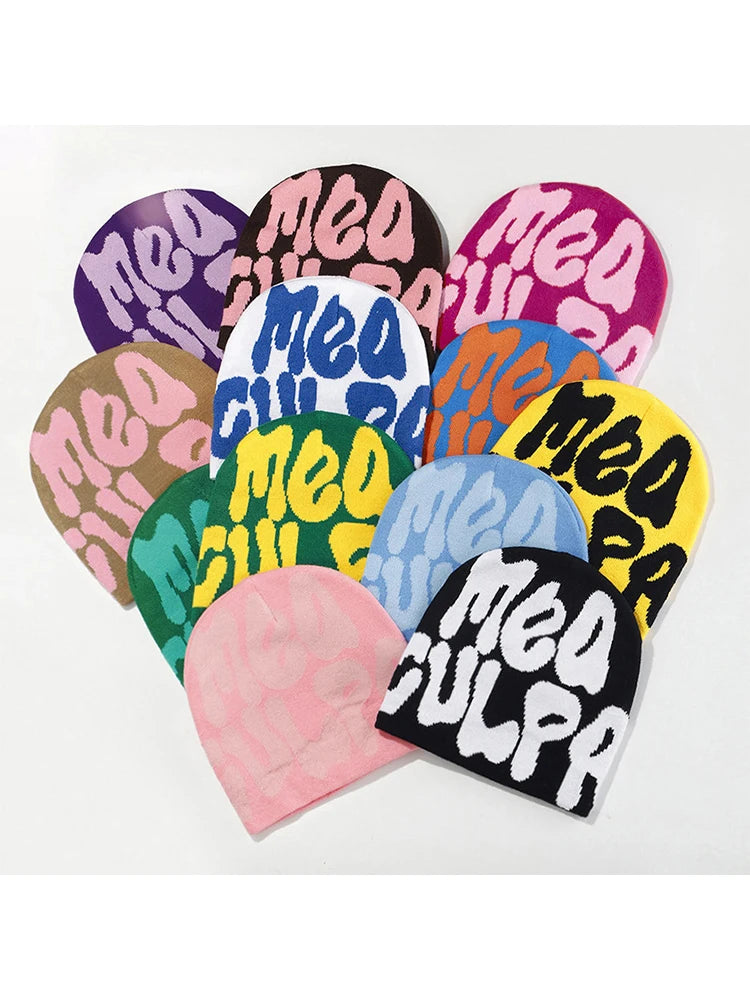 2025 New Knitting Beanies Hat Men Women Paragraph Quality Cap Mea Culpa Y2k Warm Fashion Hundred Take Cold Cap for Women Hats
