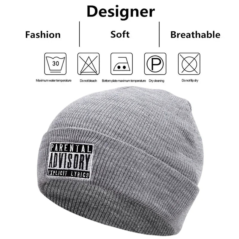 Men's Fashion Advisory Letter EmbroideryKnitted Hat Winter Warm Outdoor Sports Hat Soft Beanie Hat For Men Women Casual Wool Hat