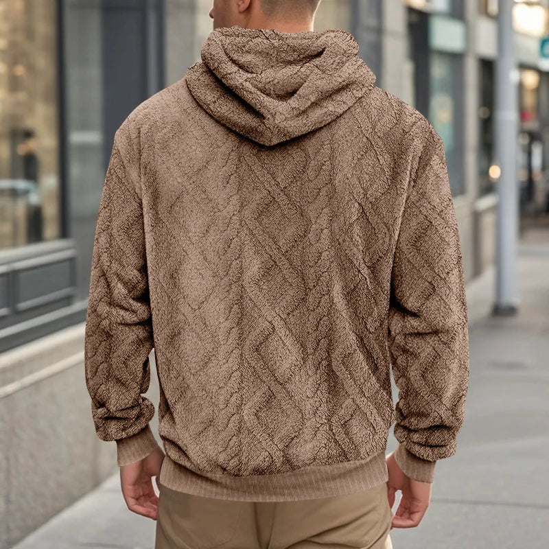 Autumn and winter leisure men's high street jacquard double-sided velvet hooded sports trend pullover sweater jacket