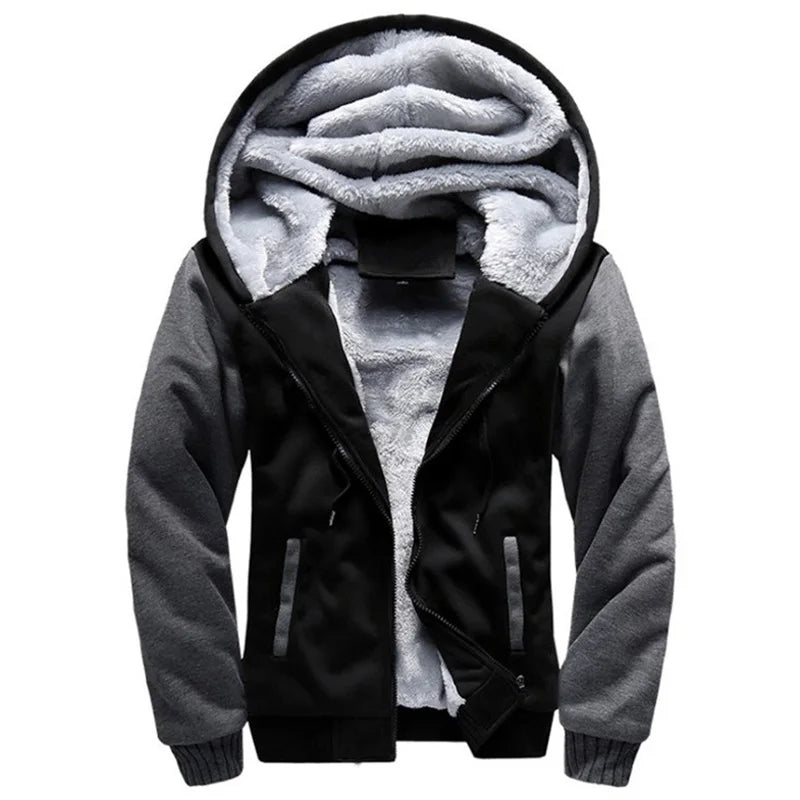 New Men's Hoodies Jacket Winter Thick Warm Fleece Zipper Hoodies Coat Casual Tracksuit Sportwear Male Sweatshirts M~ 5XL