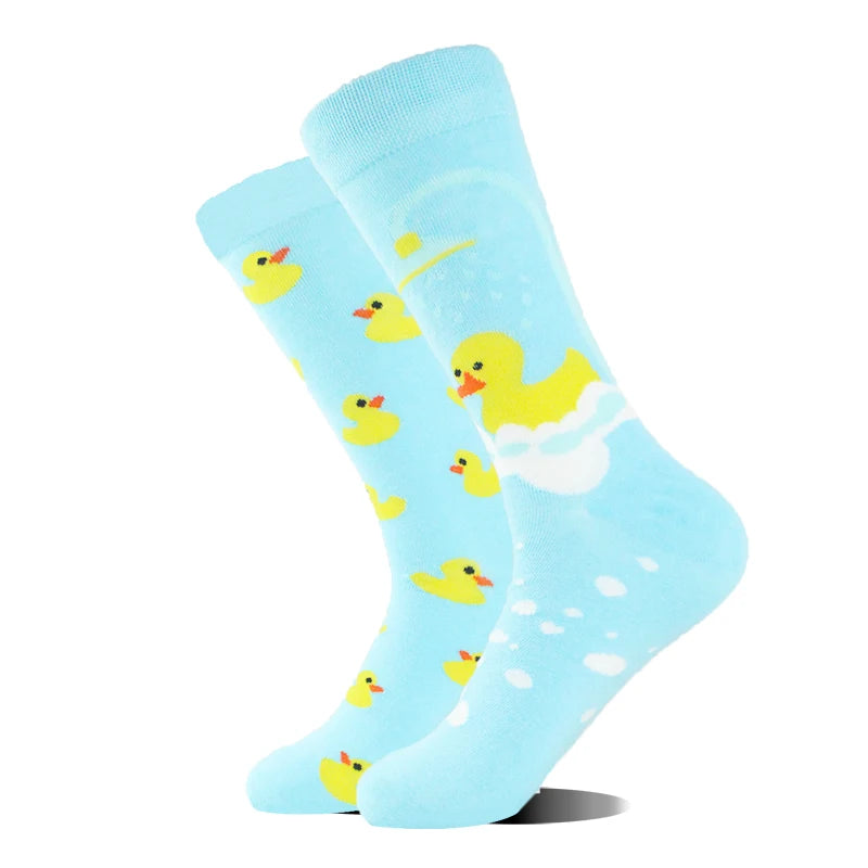 AB Happy Cotton Funny Socks Men Beer Panda Duck Crazy Design Sokken Unisex Novelty Plant Piano Crew Skateboard Calcetines Hombre