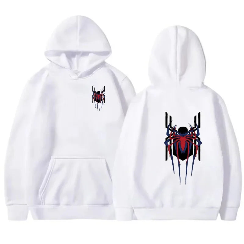 2025 New Men's Hoodie Street Fashion Deep Red Spider Print Sweatshirt Brushed Fleece Women's Casual Fun Loose Hoodie Men's Wear