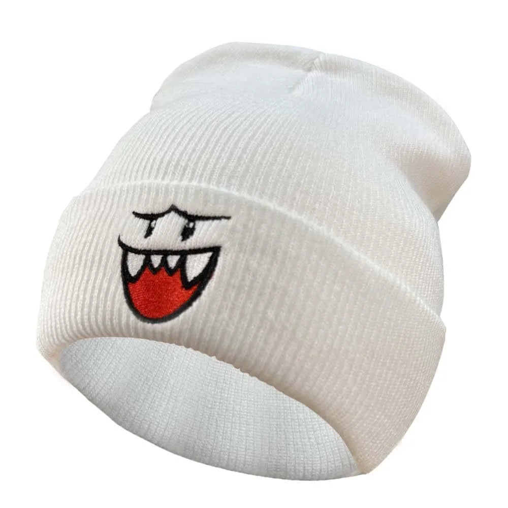 Happy Face embroidered knitted hat, autumn and winter couple outdoor sports event casual warm woolen hat, bean hat