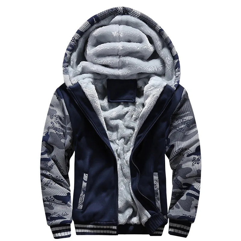 New Men's Hoodies Jacket Winter Thick Warm Fleece Zipper Hoodies Coat Casual Tracksuit Sportwear Male Sweatshirts M~ 5XL