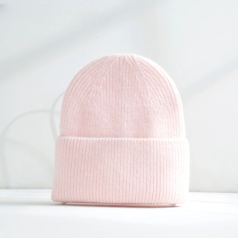 Fluffy Angora Hat Rabbit Fur Warm Winter hat For Womans Cashmere Wool Soft Beanies Blue Knitted Hat Outdoor Ski Female