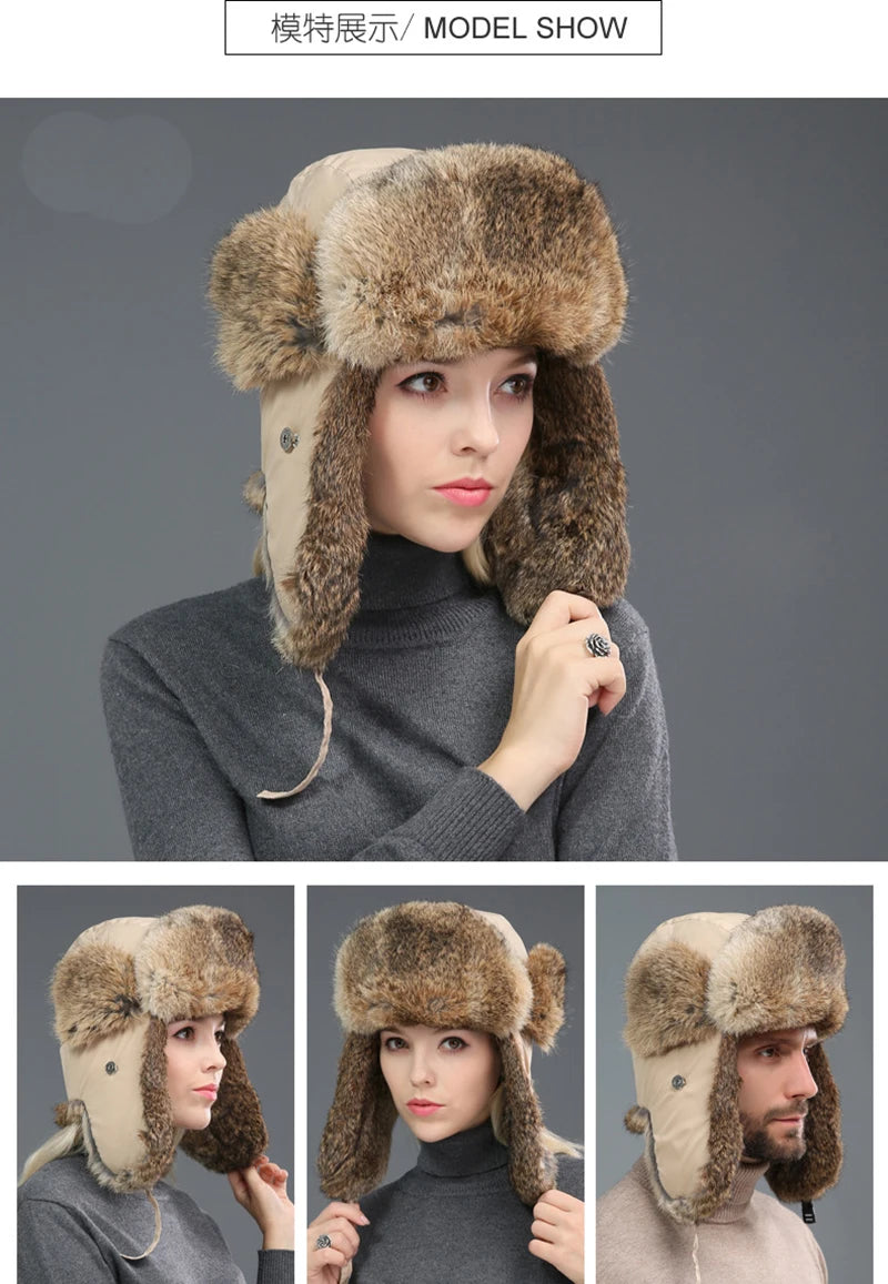 2025 New Winter Hat For Men Real Rabbit Fur Ear Cap Warm Winter Men Hat Fur Beret Russian Hats High Quality to Keep Warm