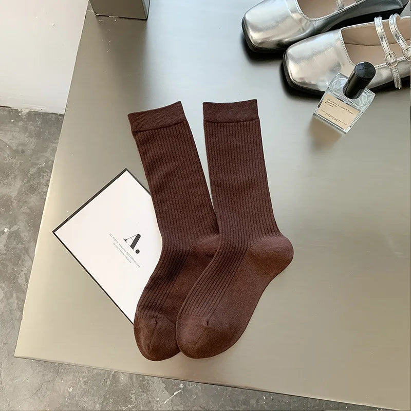 2025 New Women Socks Casual Fashion Striped Red Gray Elastic Long Socks Women Polka Dot Harajuku Retro Cotton Middle-tube Socks