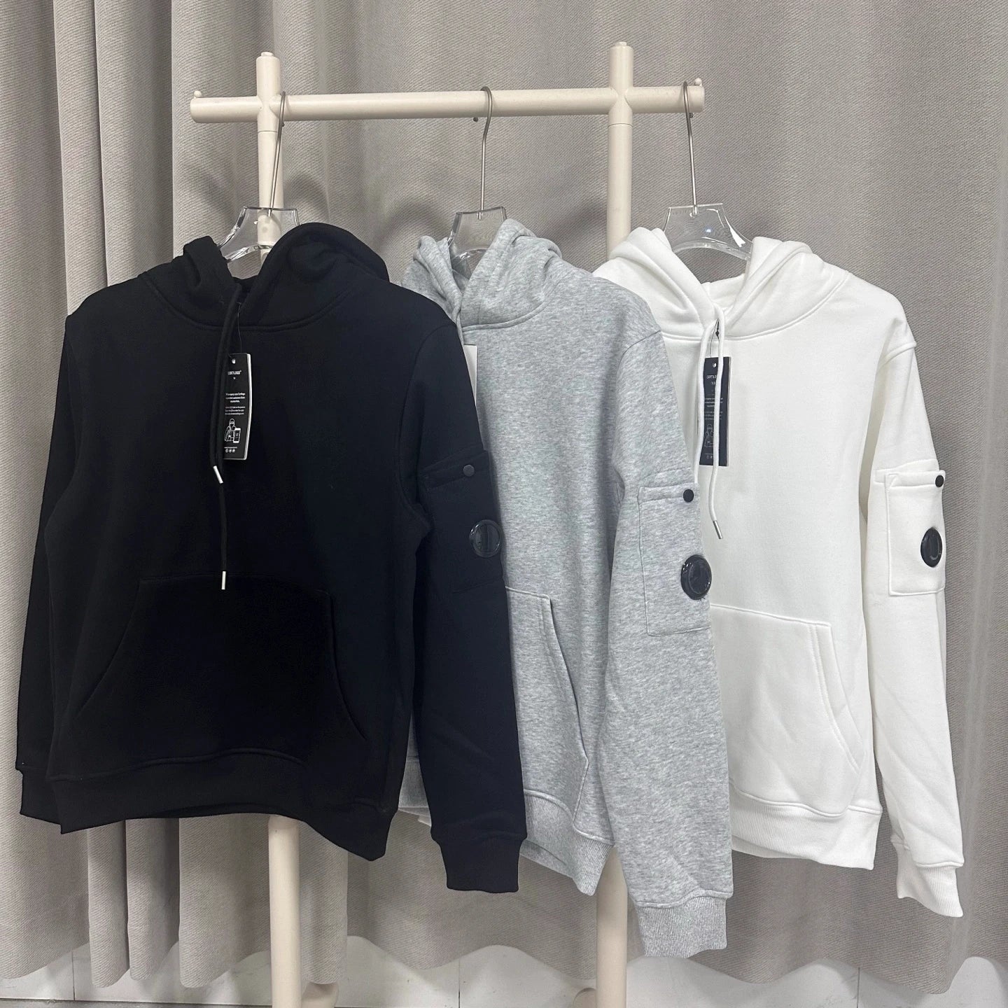 CP cardigan with fleece hooded sweatshirt solid color casual couple lens badge Y2K jacket for men