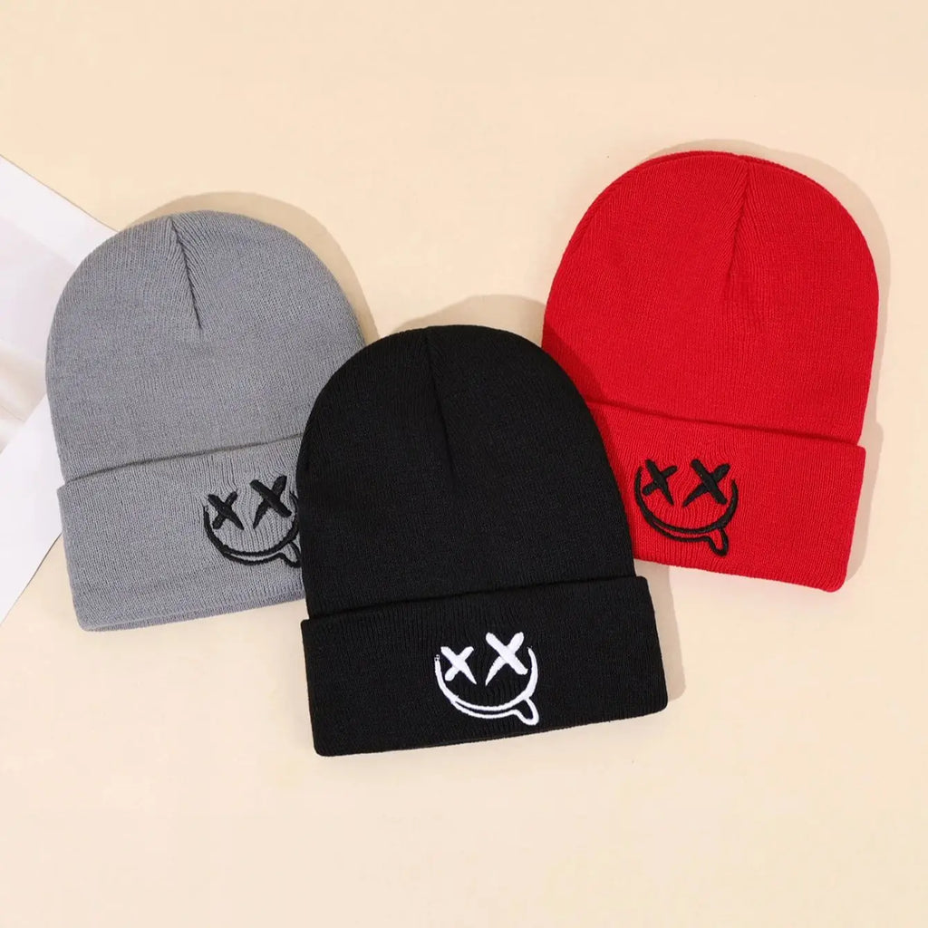3pcs/2pcs/1pc Autumn/Winter Fashion Warm Knitted Hat, Casual Ear Protection, Halloween Hat, Grimace Embroidered Design, Beanies