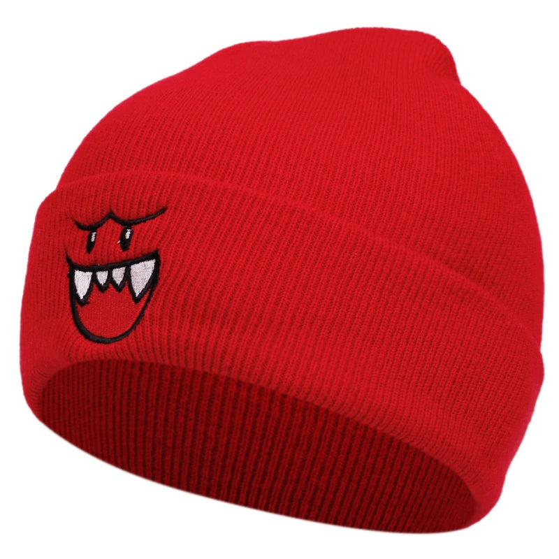 Happy Face embroidered knitted hat, autumn and winter couple outdoor sports event casual warm woolen hat, bean hat