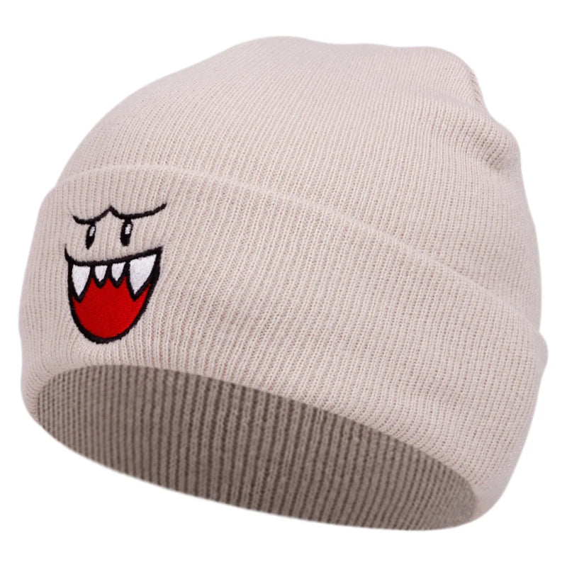 Happy Face embroidered knitted hat, autumn and winter couple outdoor sports event casual warm woolen hat, bean hat