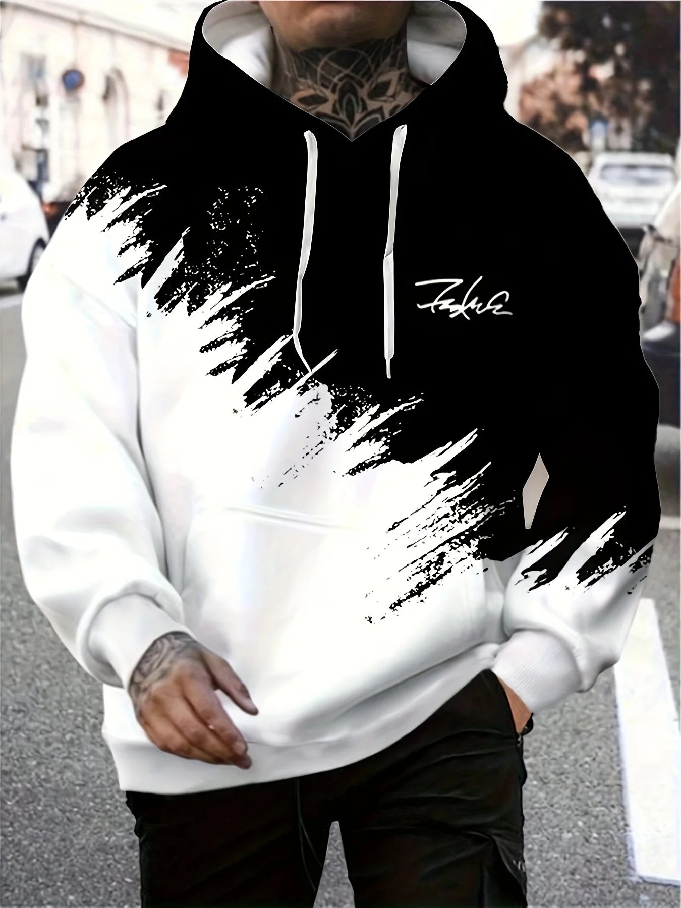 Men's Casual Fashion Wear Hooded Sweatshirt with Kangaroo Pocket Casual Long Sleeve Hoodie for Outdoor Wear