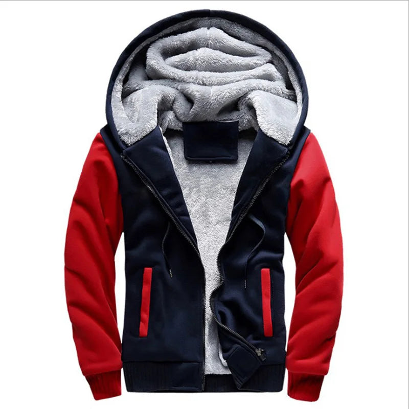 New Men's Hoodies Jacket Winter Thick Warm Fleece Zipper Hoodies Coat Casual Tracksuit Sportwear Male Sweatshirts M~ 5XL