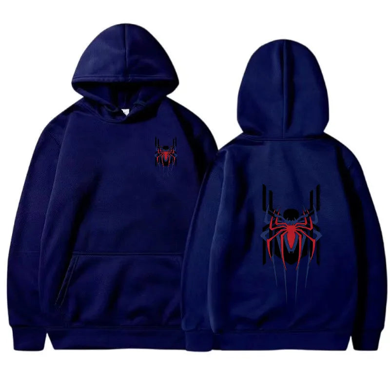 2025 New Men's Hoodie Street Fashion Deep Red Spider Print Sweatshirt Brushed Fleece Women's Casual Fun Loose Hoodie Men's Wear
