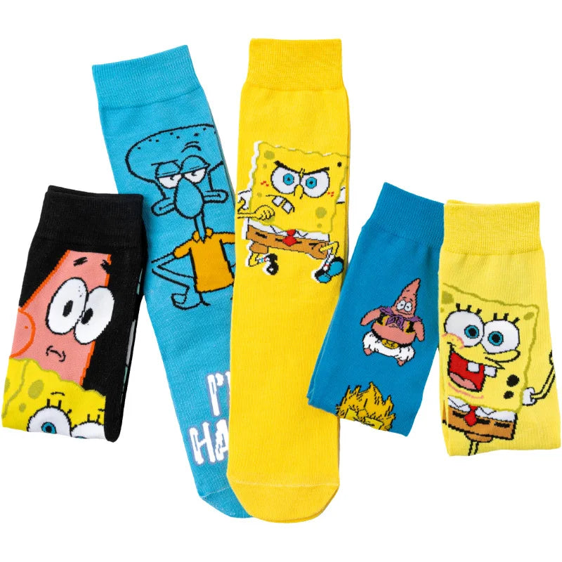 5pairs Spongebob Squarepants Socks Boys Kawaii Anime Patrick Star Women's Cartoon Cartoon Socks Comfortable Sports Cute Socks