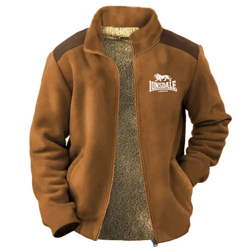 LONSDALE fur collared cotton jacket for men in winter, with added plush and thick Hong Kong style retro trend, loose and casual