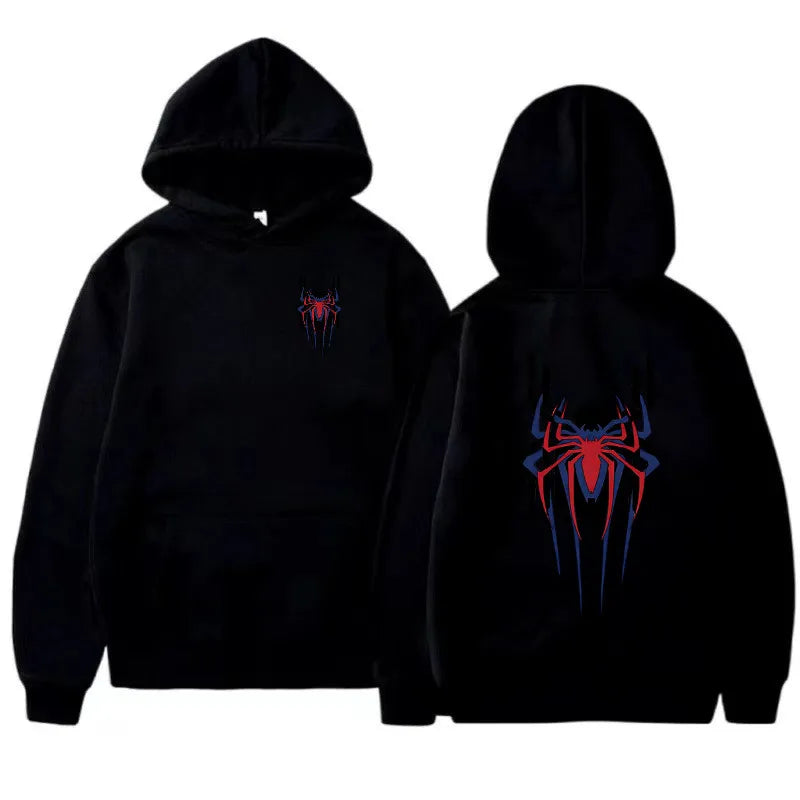 2025 New Men's Hoodie Street Fashion Deep Red Spider Print Sweatshirt Brushed Fleece Women's Casual Fun Loose Hoodie Men's Wear