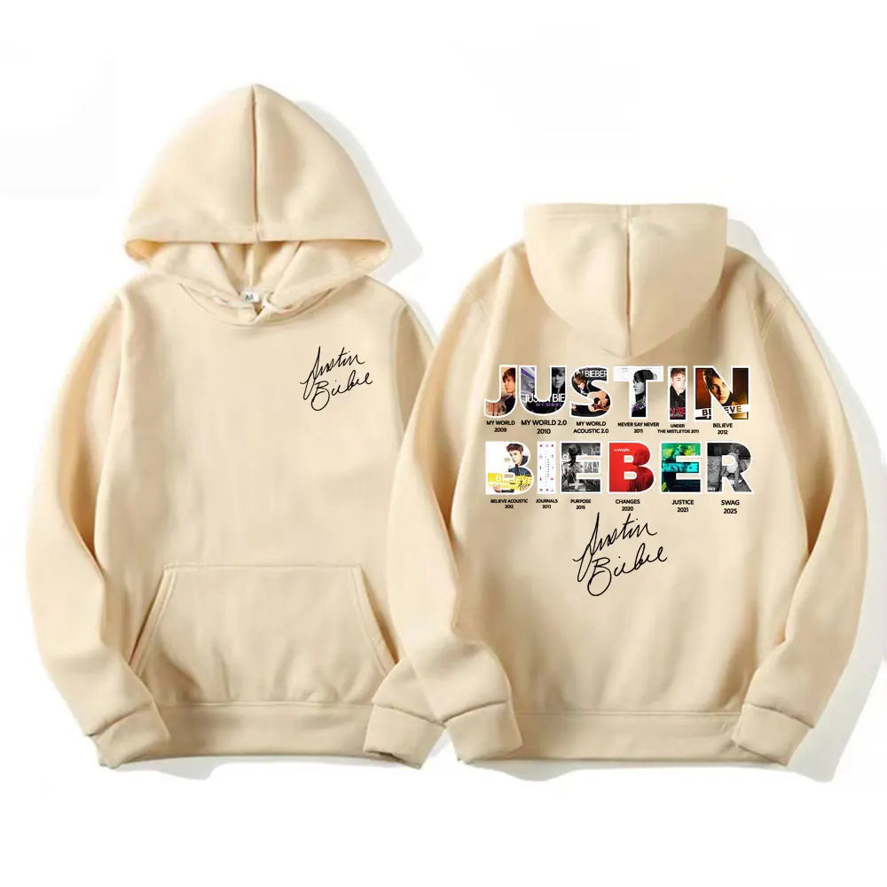 Justin Bieber New Album Cover 2025 Merch Hoodies Men's Clothing Fashion 90s Vintage Style Pullovers Fleece Oversized Sweatshirts
