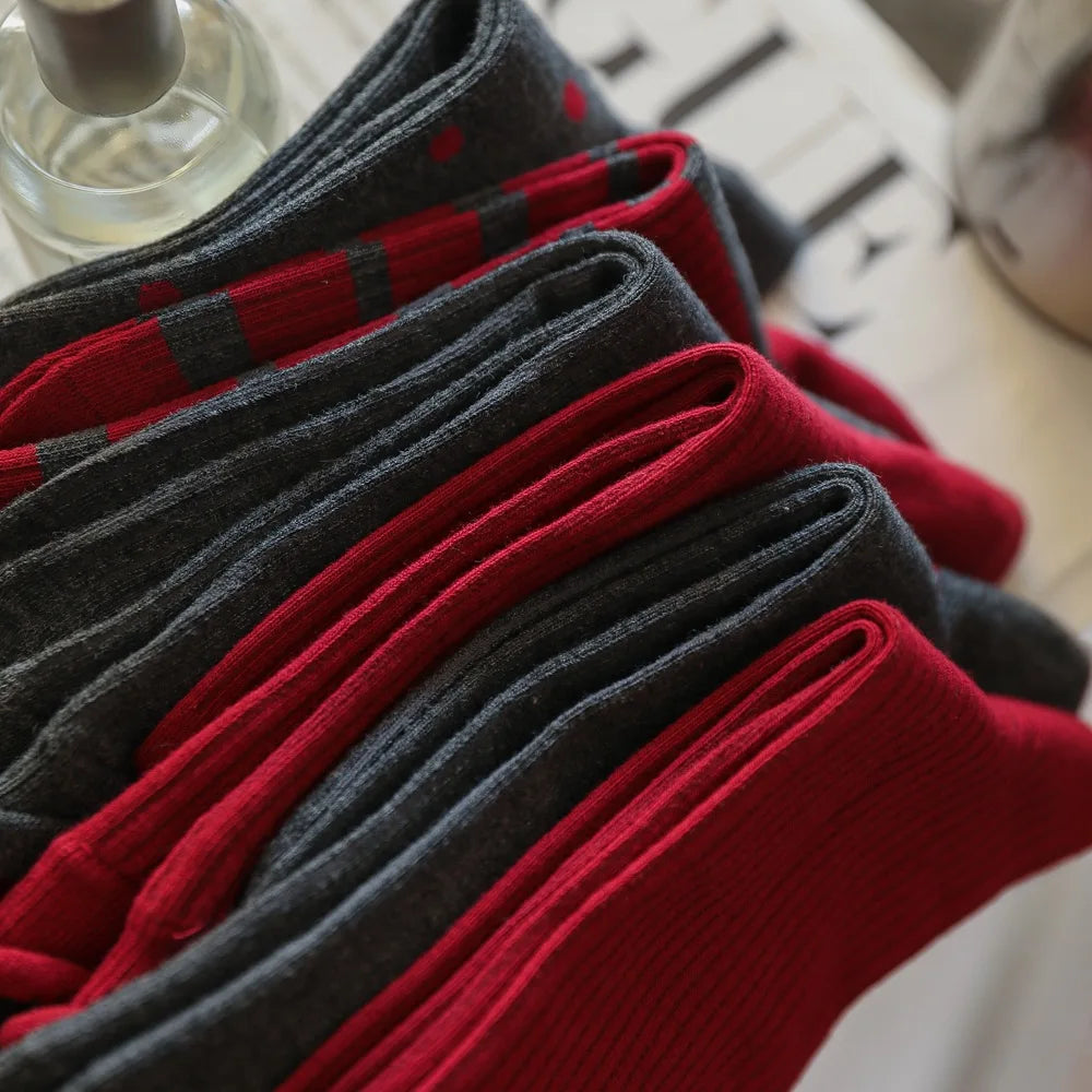 2025 New Women Socks Casual Fashion Striped Red Gray Elastic Long Socks Women Polka Dot Harajuku Retro Cotton Middle-tube Socks