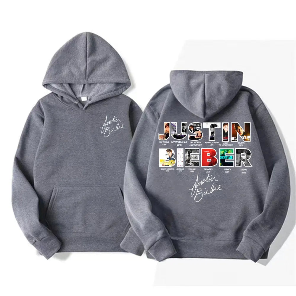 Justin Bieber New Album Cover 2025 Merch Hoodies Men's Clothing Fashion 90s Vintage Style Pullovers Fleece Oversized Sweatshirts