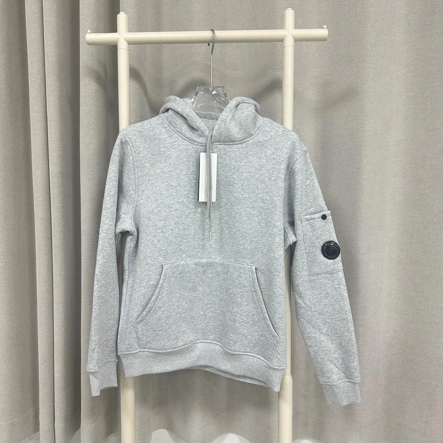 CP cardigan with fleece hooded sweatshirt solid color casual couple lens badge Y2K jacket for men