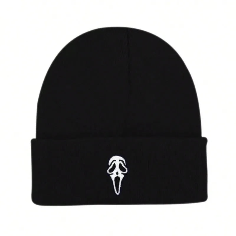 1pc unisex Winter Warm Skull Embroidery Knit Beanie Hat,Warm Outdoor Ski Cap Autumn Accessories,suitable for Halloween,Christmas