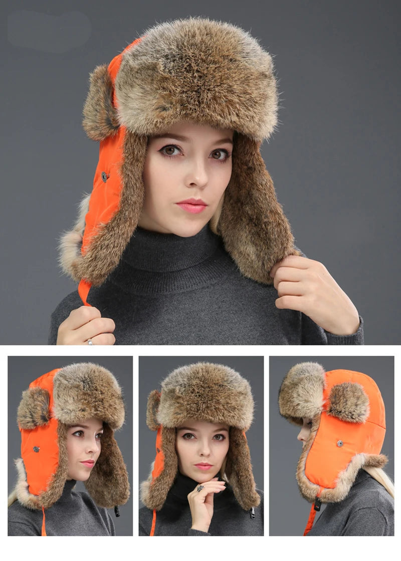 2025 New Winter Hat For Men Real Rabbit Fur Ear Cap Warm Winter Men Hat Fur Beret Russian Hats High Quality to Keep Warm