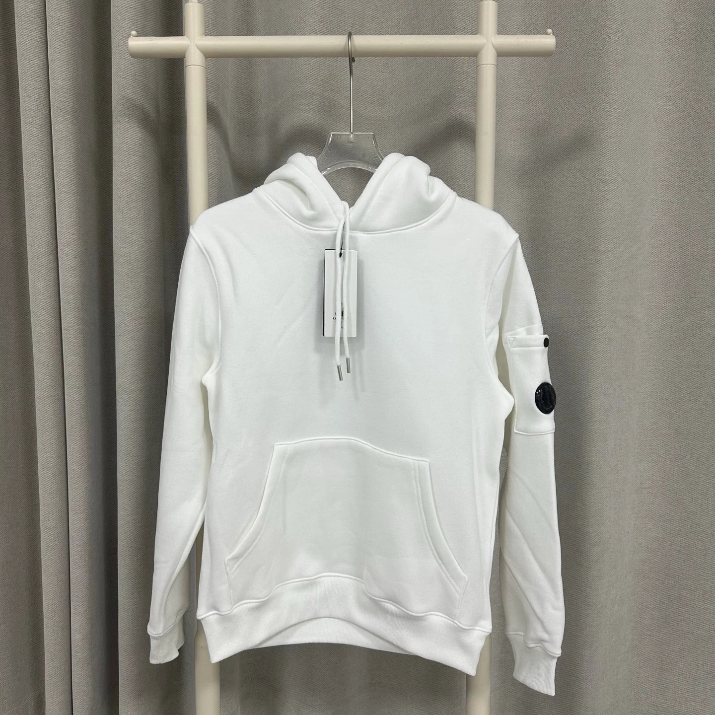 CP cardigan with fleece hooded sweatshirt solid color casual couple lens badge Y2K jacket for men