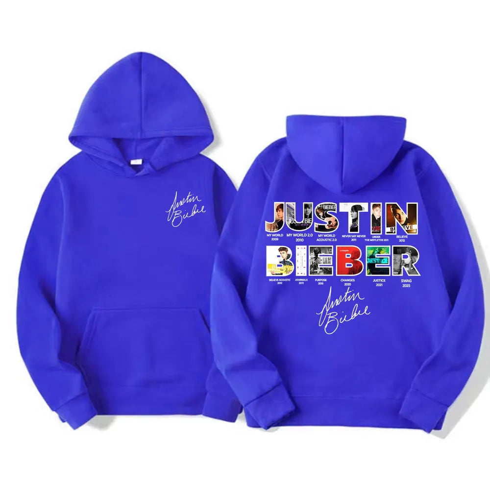 Justin Bieber New Album Cover 2025 Merch Hoodies Men's Clothing Fashion 90s Vintage Style Pullovers Fleece Oversized Sweatshirts