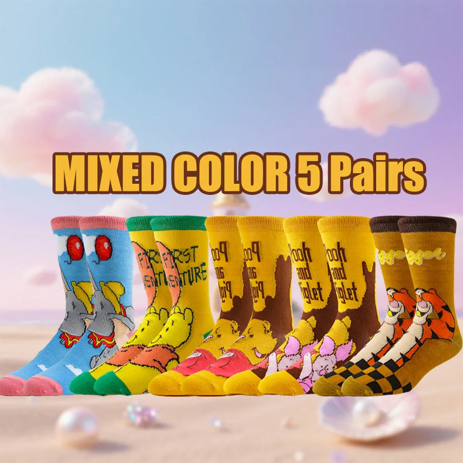 5 Pairs  Potdemiel Disney Cartoon Cute Street Fashion Socks Unisex Novelty Anime Crew for Men Women