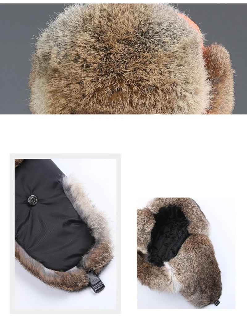 2025 New Winter Hat For Men Real Rabbit Fur Ear Cap Warm Winter Men Hat Fur Beret Russian Hats High Quality to Keep Warm