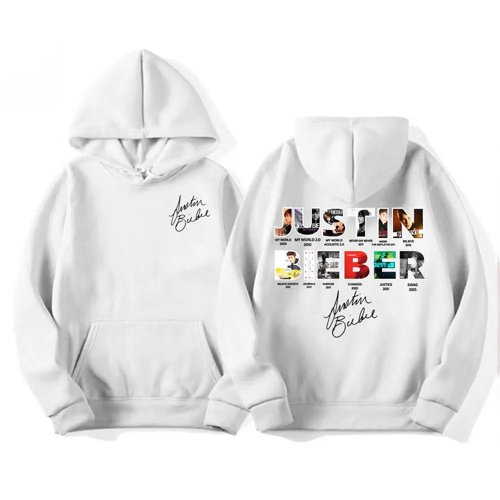 Justin Bieber New Album Cover 2025 Merch Hoodies Men's Clothing Fashion 90s Vintage Style Pullovers Fleece Oversized Sweatshirts