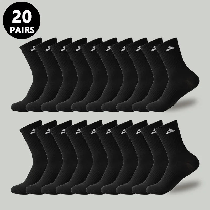 20 Pairs Men's High Waist Solid Unisex Sports Socks Black White Breathable Mid-Calf Casual All-Season Simple Versatile