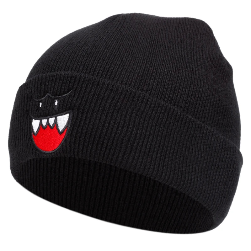 Happy Face embroidered knitted hat, autumn and winter couple outdoor sports event casual warm woolen hat, bean hat