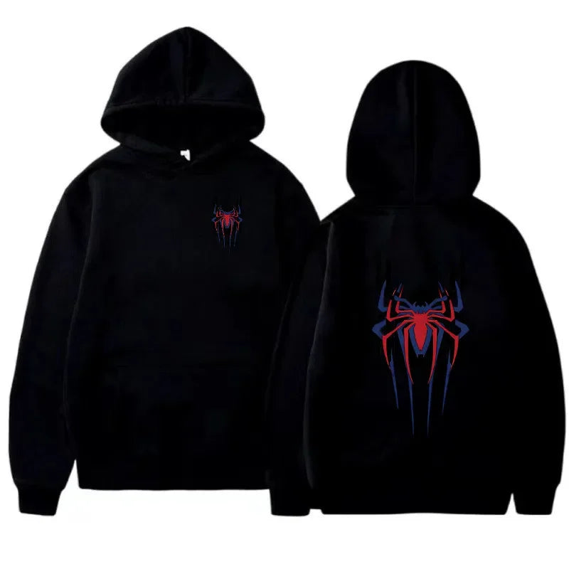 2025 New Men's Hoodie Street Fashion Deep Red Spider Print Sweatshirt Brushed Fleece Women's Casual Fun Loose Hoodie Men's Wear