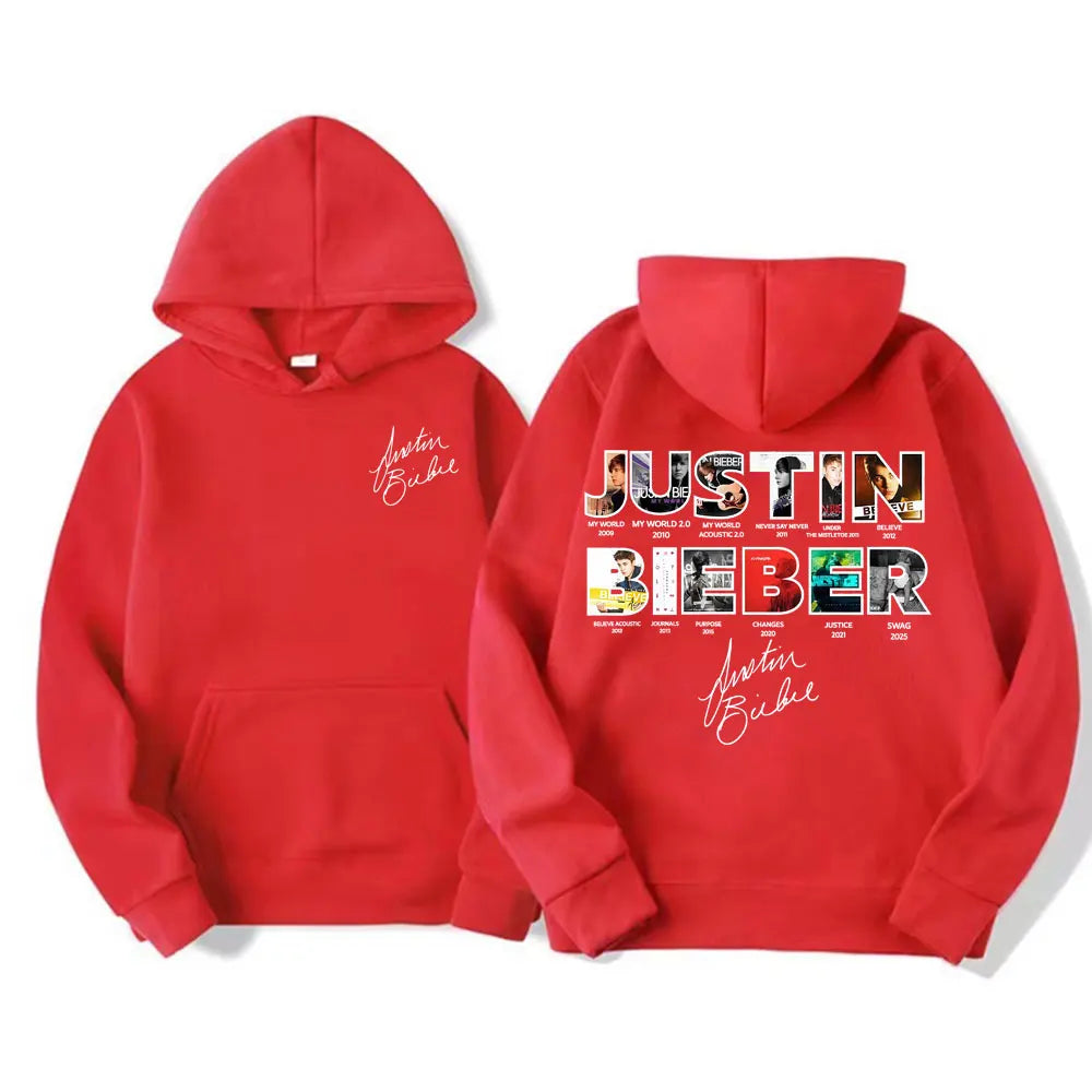 Justin Bieber New Album Cover 2025 Merch Hoodies Men's Clothing Fashion 90s Vintage Style Pullovers Fleece Oversized Sweatshirts