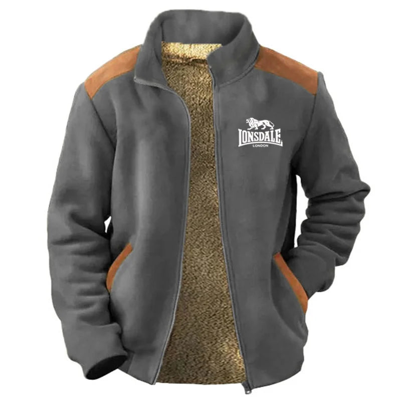 LONSDALE fur collared cotton jacket for men in winter, with added plush and thick Hong Kong style retro trend, loose and casual