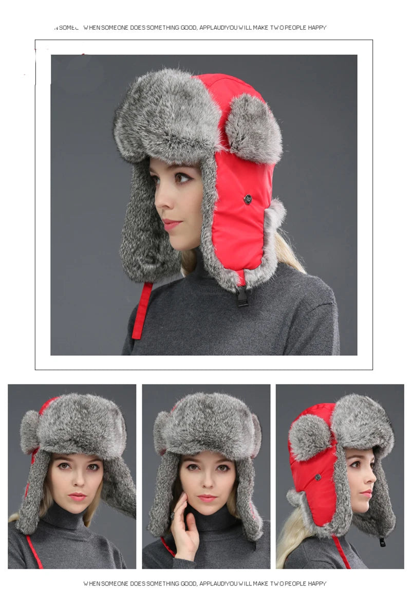 2025 New Winter Hat For Men Real Rabbit Fur Ear Cap Warm Winter Men Hat Fur Beret Russian Hats High Quality to Keep Warm