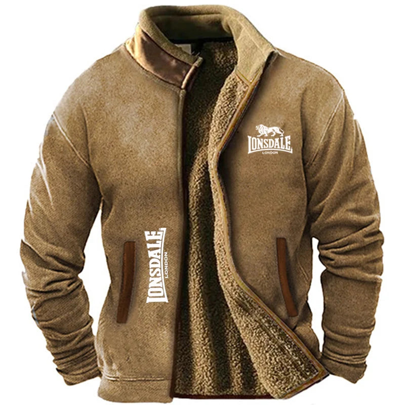 LONSDALE fur collared cotton jacket for men in winter, with added plush and thick Hong Kong style retro trend, loose and casual