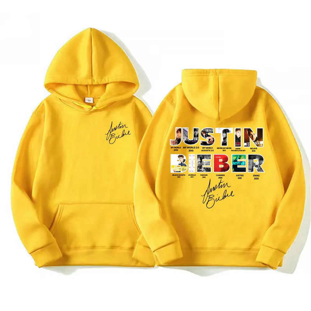 Justin Bieber New Album Cover 2025 Merch Hoodies Men's Clothing Fashion 90s Vintage Style Pullovers Fleece Oversized Sweatshirts